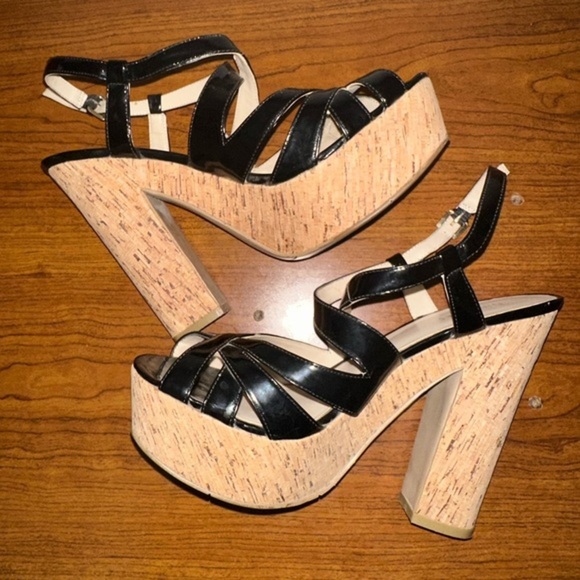 Nine West Shoes - Nine West Chunky Platform Cork Heeled Black Slingback Addagirlo Sandals Sz 8